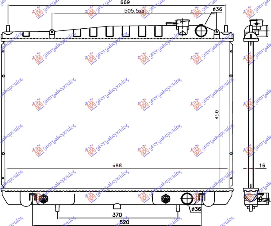 HLADNJAK MOTORA BENZIN 2.4i 16V (AUTO) (45x68.6x1.6) (KOYO)