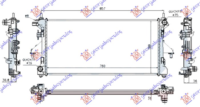 HLADNJAK MOTORA 2.3 JTD (-AC) DIZEL (MAN) (780x380x26) (LEMLJEN SPOJ) (VALEO)