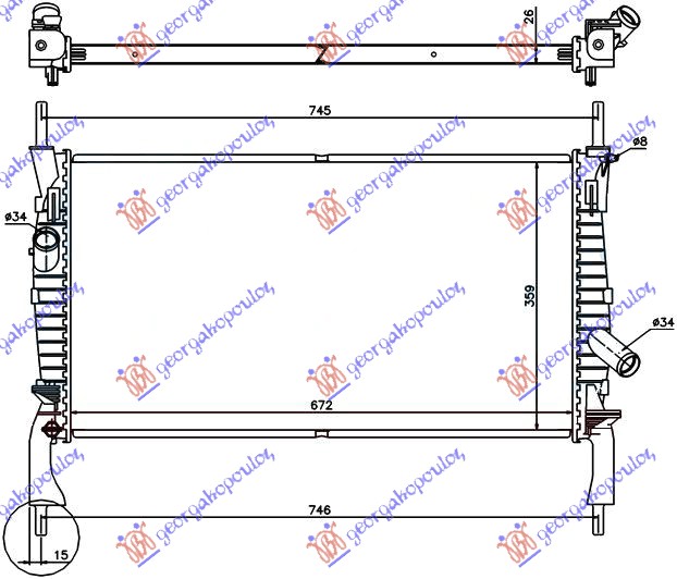 HLADNJAK MOTORA 2.2/2.3 TDCI 2.4i (-AC) (67x38) (NRF)
