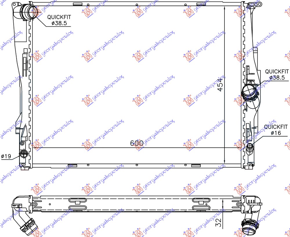 HLADNJAK MOTORA ZA SVE MODELE BENZIN (MAN/AUTO) (600x460x32) 2 CEVI (NRF)