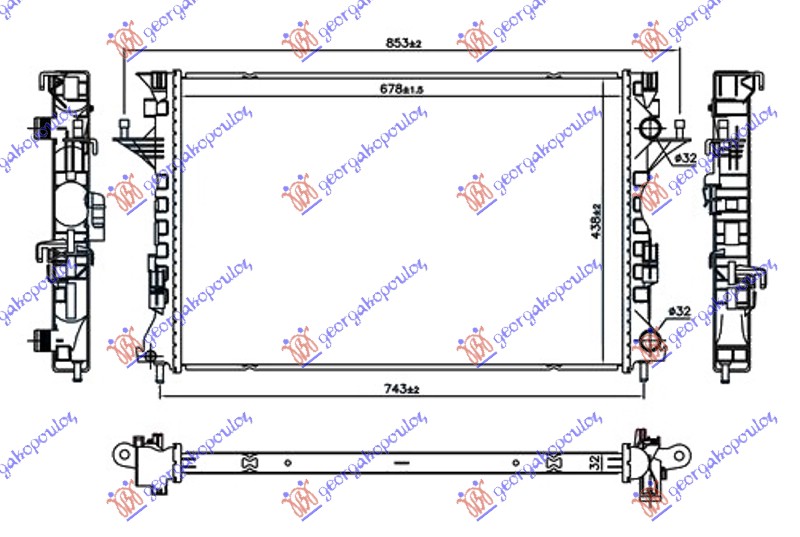 HLADNJAK MOTORA 1.9/2.0 DCi DIZEL (678x438x32) MALI NOSACI (NRF)