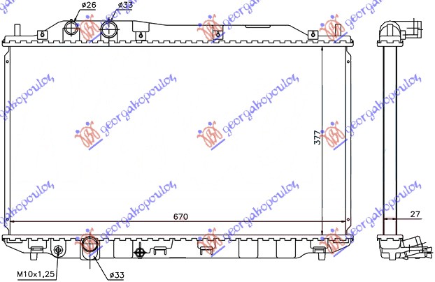 HLADNJAK MOTORA 1.6/1.8 16V (AUTO) (37.5x67x27) (KOYO)