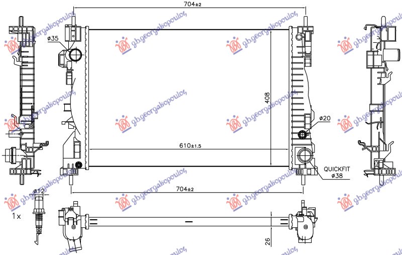 HLADNJAK MOTORA 1.4 TURBO (120) (61x40.5x2.6) (MARELLI)