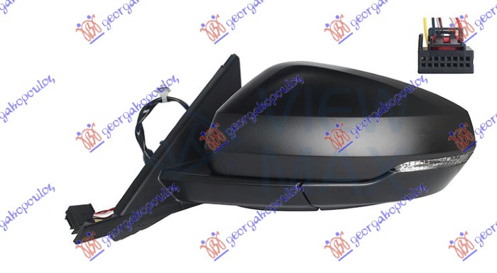 RETROVIZOR ELEKTRICNI SA GREJACEM CRNI (MIGAVAC) (6 PIN) (KONVEKSNO STAKLO) - LEVO