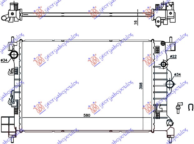 HLADNJAK MOTORA 1.6 16v BENZIN (MAN) (580x400x16) (NISSENS)