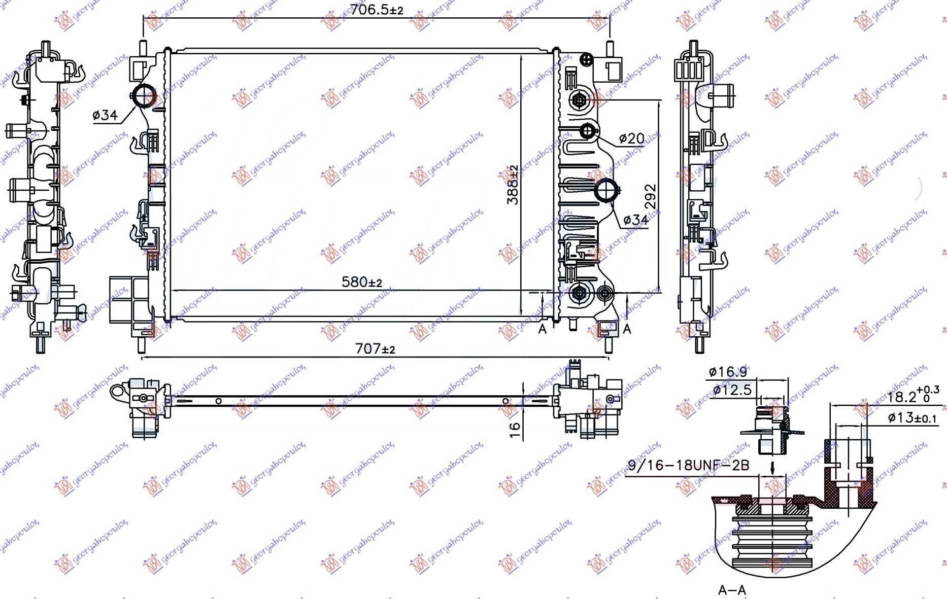 HLADNJAK MOTORA 1.6i BENZIN (AUTO) (580x388x16) (NISSENS)