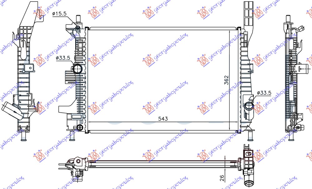 HLADNJAK MOTORA 1.0 EcoBoost BENZIN (543x362x26) (KOYO)