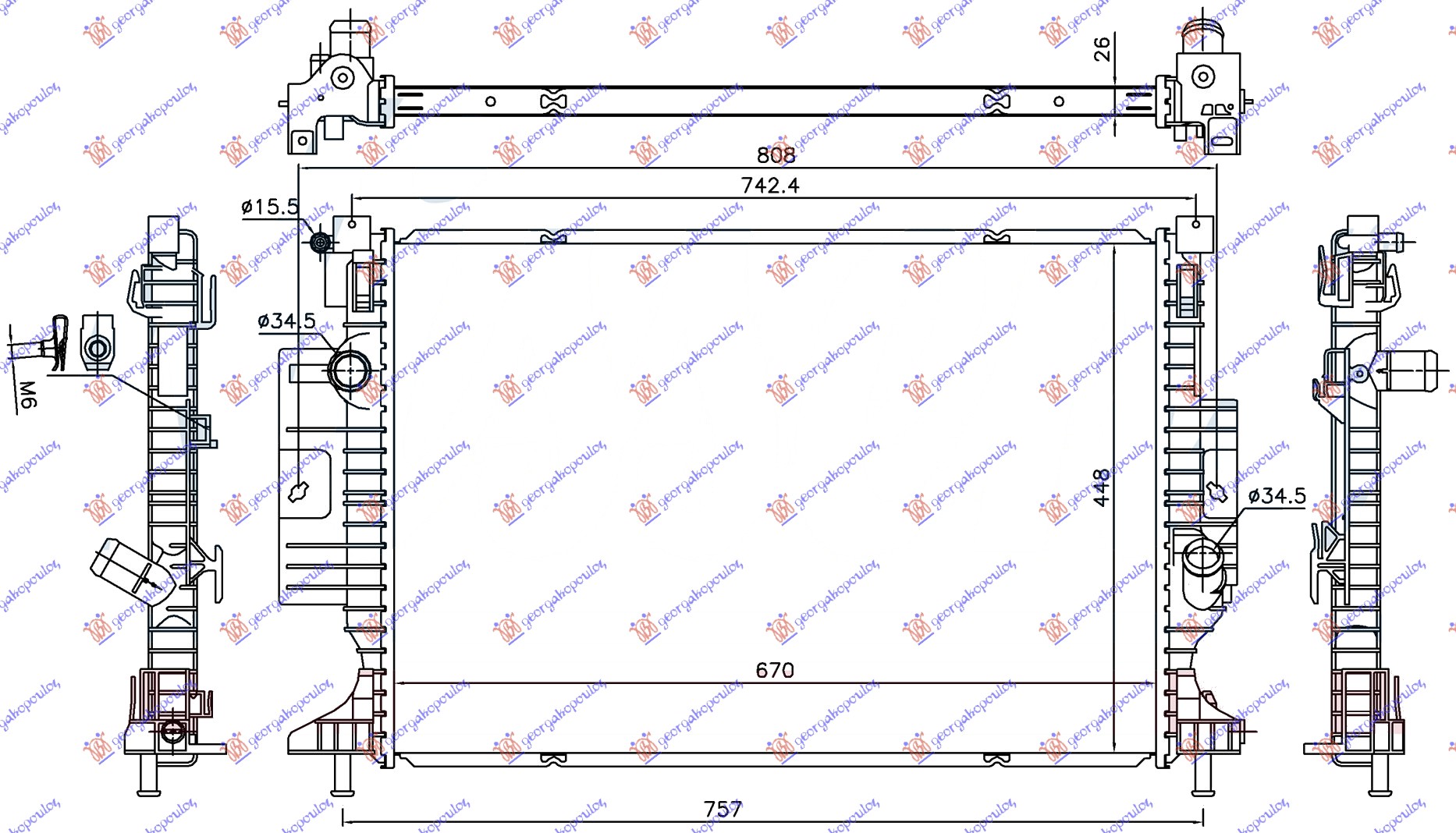 HLADNJAK MOTORA 1.5 EcoBoost BENZIN / 2.0 TDCi (670x448x26) 15- (VALEO)