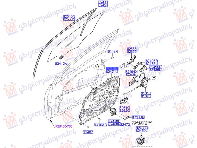 PODIZAC PREDNJEG PROZORA ELEKTRICNI (BEZ MOTORA) (CESKA) (O) - DESNO