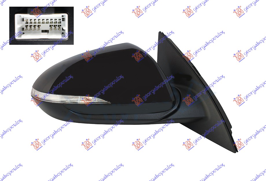 RETROVIZOR ELEKTRICNI SA GREJACEM PM (ELEKTRO-SKLOPIV) (MIGAVAC) (8 PIN) (A KVAL - DESNO