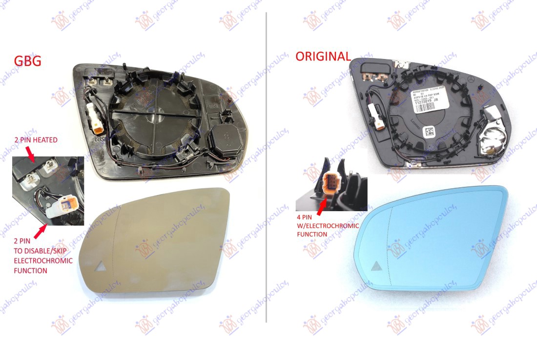 STAKLO RETROVIZORA SA GREJACEM (LED MRTAV UGAO) (BEZ SAMOZATAMNJIVANJA) (2+2 PIN - LEVO