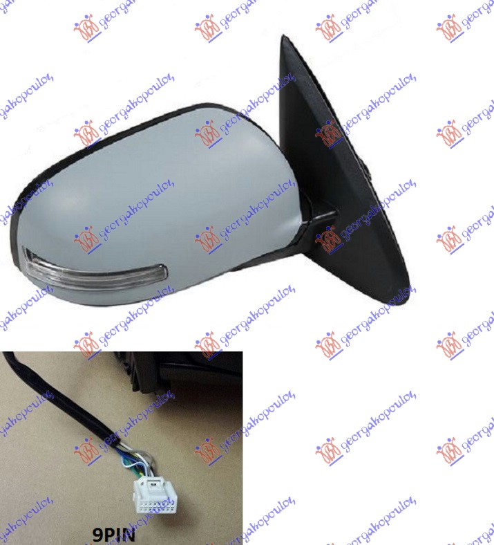 RETROVIZOR ELEKTRICNI SA GREJACEM PM (ELEKTRO-SKLOPIV) (MIGAVAC) (9 PIN) (A KVAL - DESNO