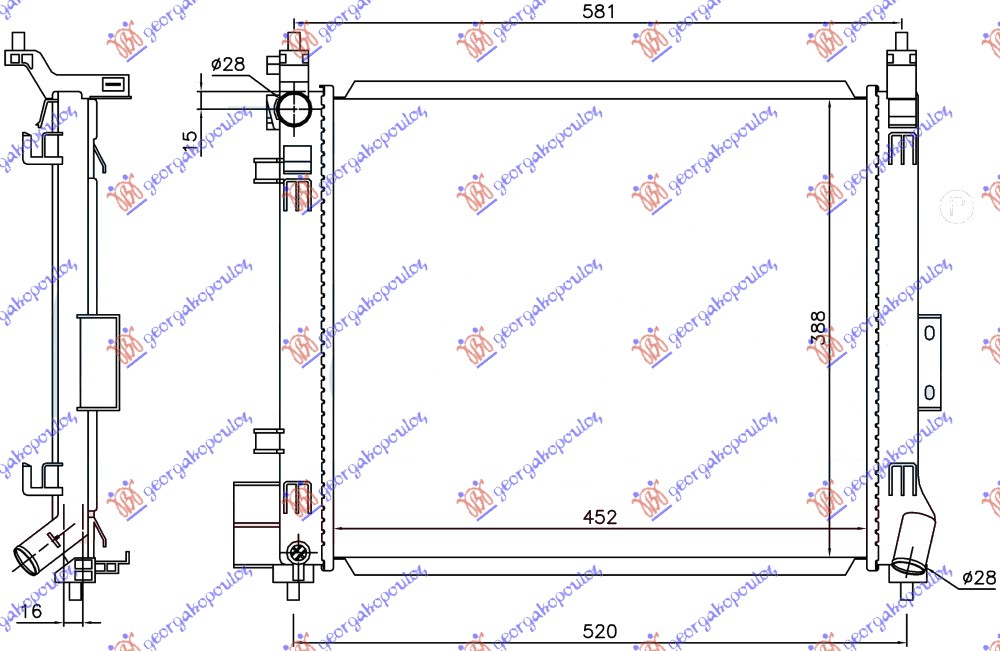 HLADNJAK MOTORA 1.2 DIG BENZIN (MAN) (450x390x16) (KOYO)