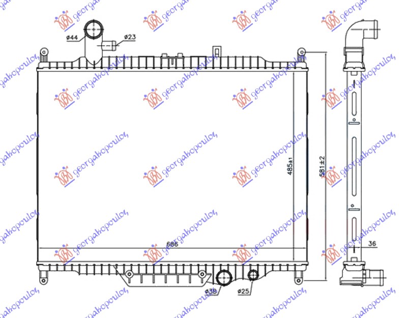 HLADNJAK MOTORA 3.0 TD DIZEL (MAN/AUTO) (485x685x36) 2010- (KOYO)